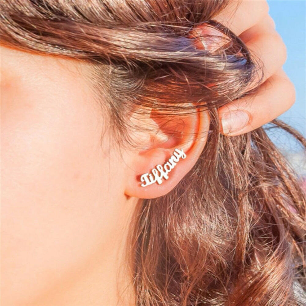Personalized Name Stud Earrings 18K Plated Stainless Steel.