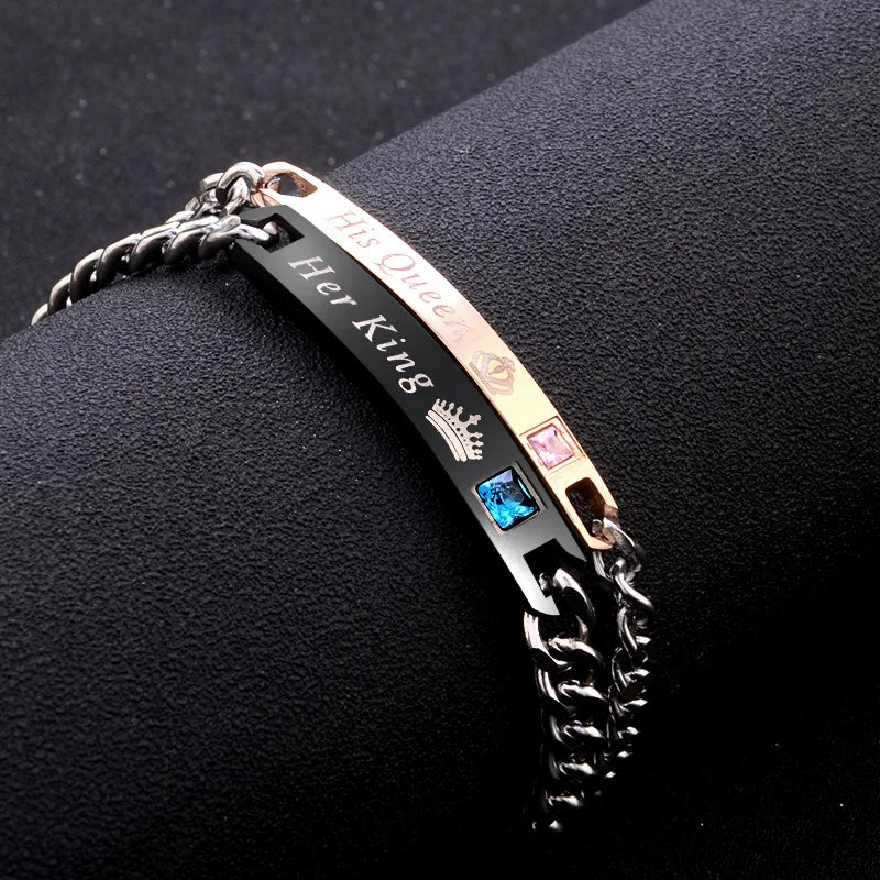 2 Style His Queen Her King Black Rose Gold Color Women