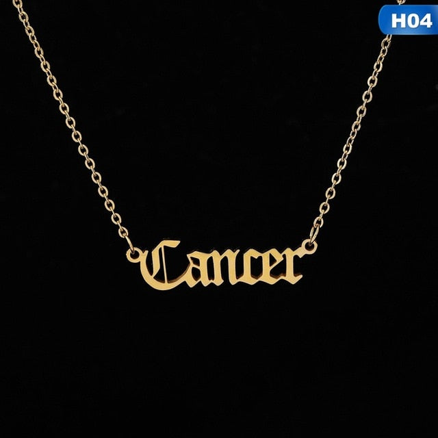 Zodiac Letter Pendant Necklace – Stainless Steel Chain with Symbolic Charm