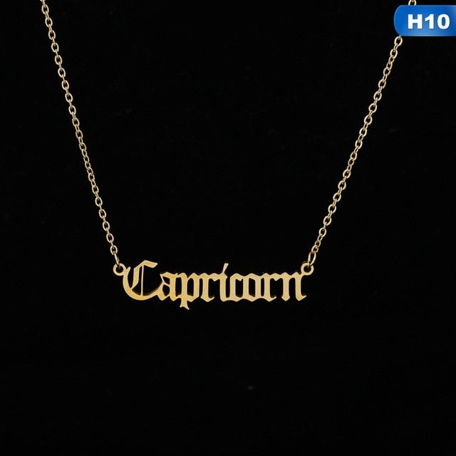 Zodiac Letter Pendant Necklace – Stainless Steel Chain with Symbolic Charm