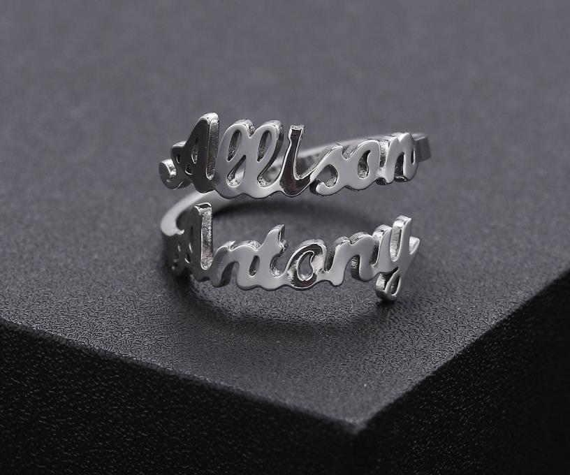 Personalized Double Names Ring - Adjustable collares