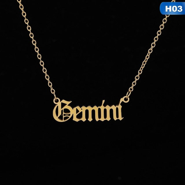 Zodiac Letter Pendant Necklace – Stainless Steel Chain with Symbolic Charm