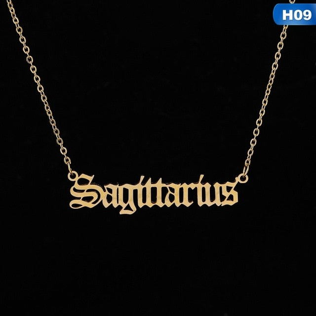 Zodiac Letter Pendant Necklace – Stainless Steel Chain with Symbolic Charm