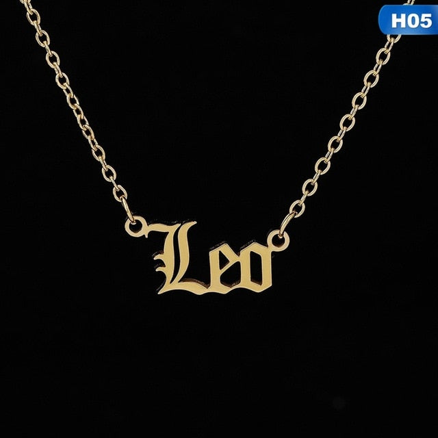 Zodiac Letter Pendant Necklace – Stainless Steel Chain with Symbolic Charm