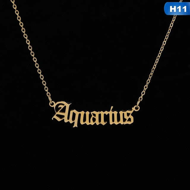 Zodiac Letter Pendant Necklace – Stainless Steel Chain with Symbolic Charm