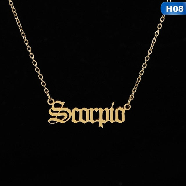Zodiac Letter Pendant Necklace – Stainless Steel Chain with Symbolic Charm