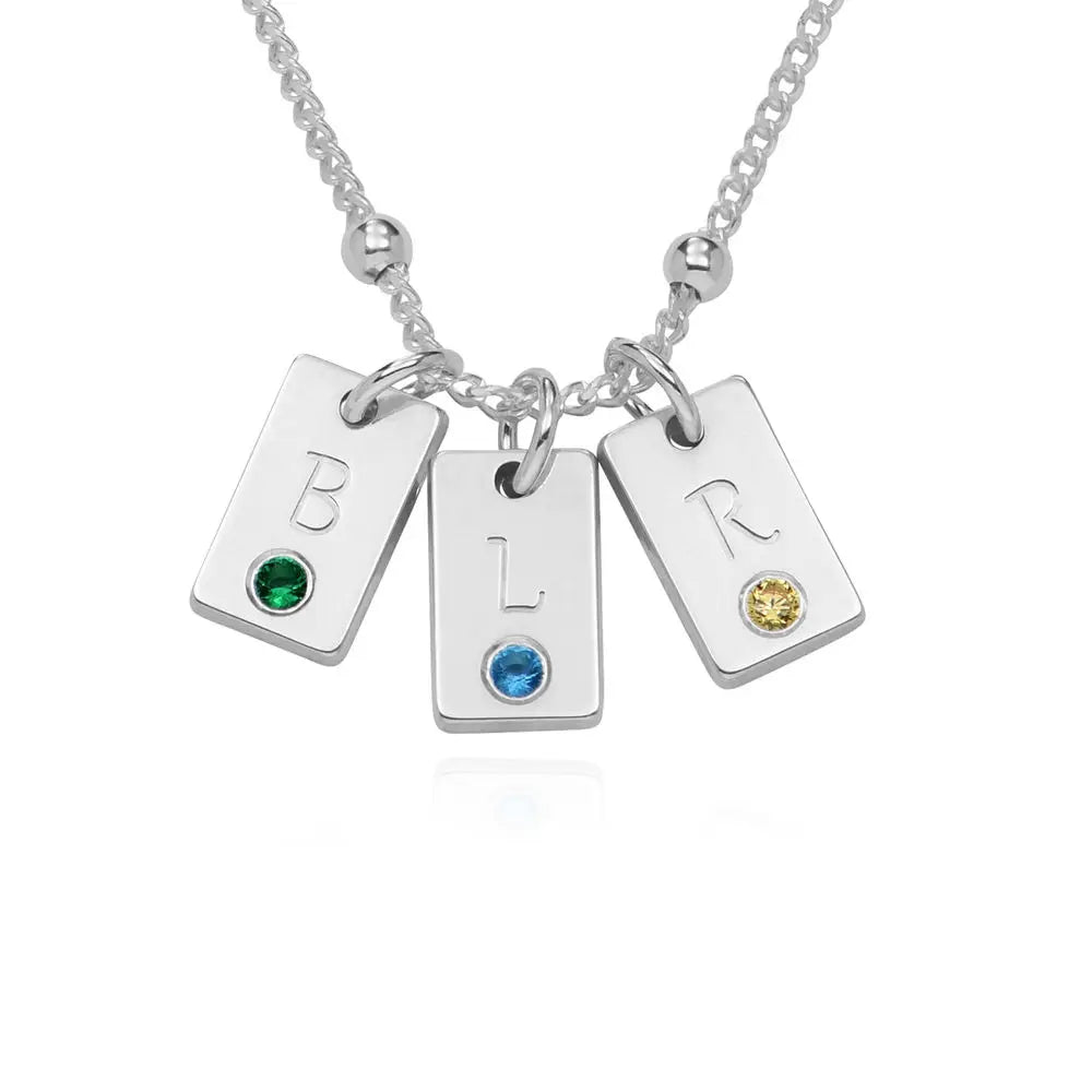 Initial Birthstone Tag Necklace Tiny Name Tag