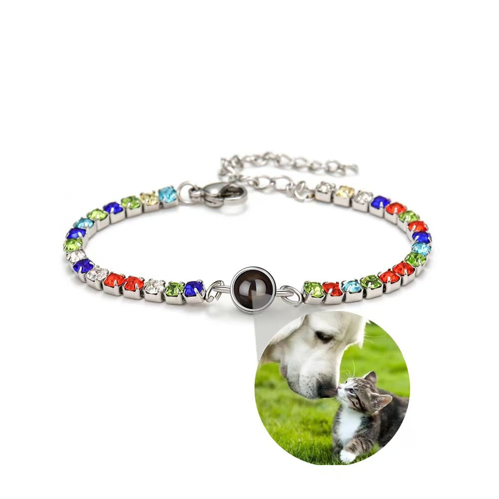 Custom Photo Projection Bracelet with Colored Diamonds