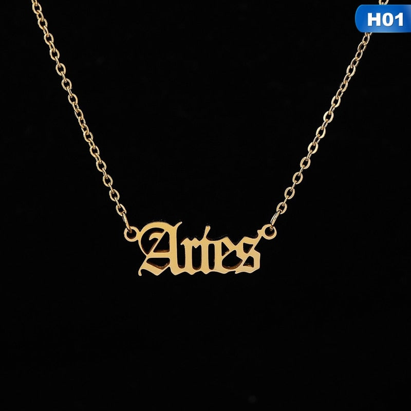 Zodiac Letter Pendant Necklace – Stainless Steel Chain with Symbolic Charm
