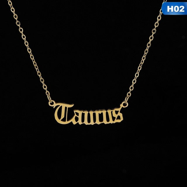 Zodiac Letter Pendant Necklace – Stainless Steel Chain with Symbolic Charm