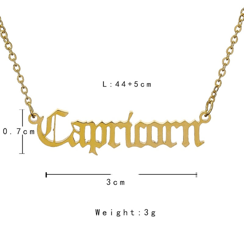 Zodiac Letter Pendant Necklace – Stainless Steel Chain with Symbolic Charm