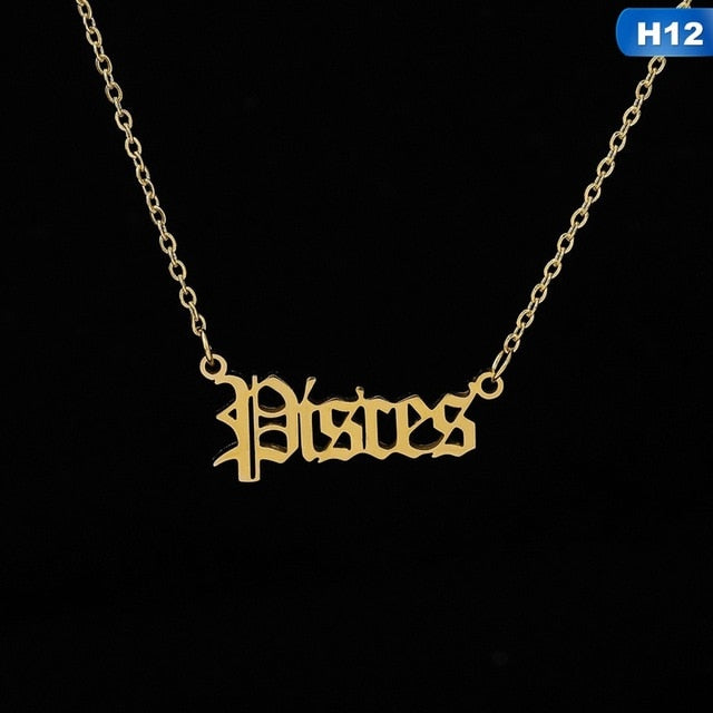 Zodiac Letter Pendant Necklace – Stainless Steel Chain with Symbolic Charm