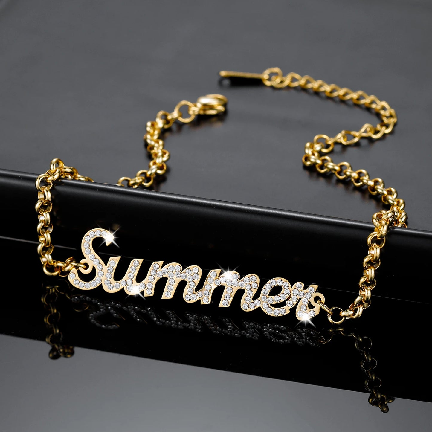 Personalized Iced Out Name Bracelet&Bangle Custom Gold Stainless Bracelets