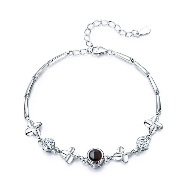 S925 Leaf Projection Photo Bracelet – Custom Image Jewelry
