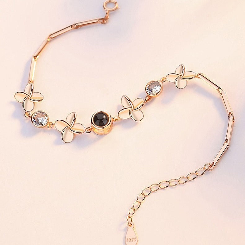S925 Leaf Projection Photo Bracelet – Custom Image Jewelry