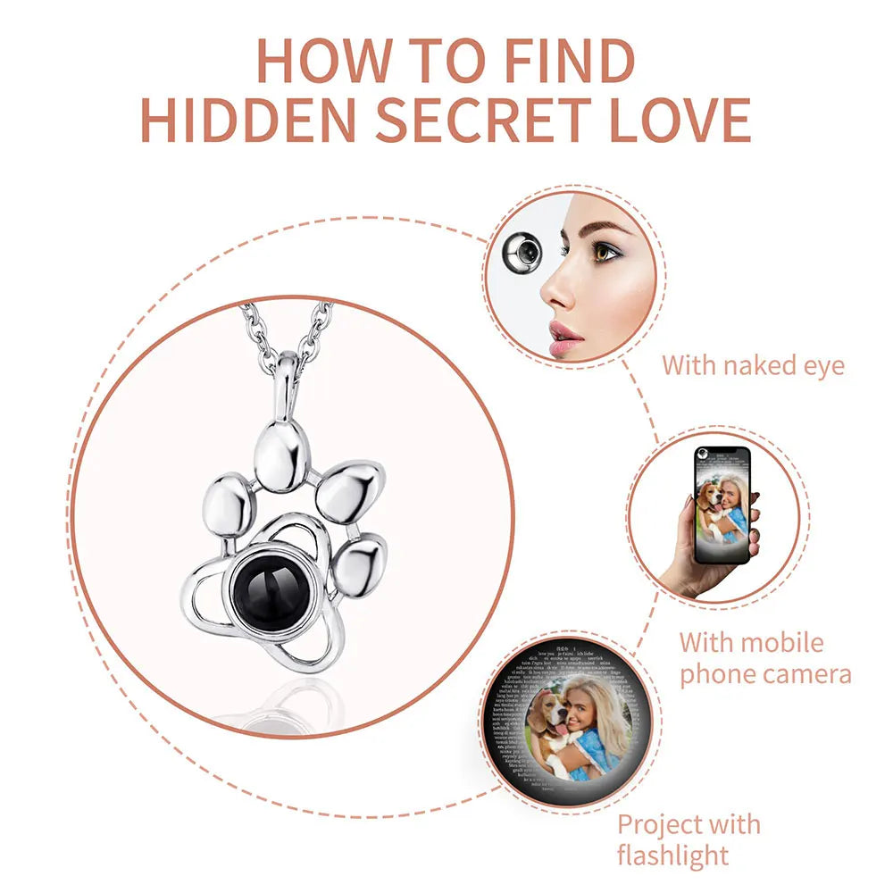 Custom Pet Paw Photo Projection Necklace