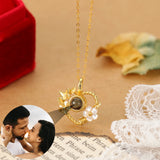925 Silver Heart Projection Necklace Custom Photo Flower Pendant for Women