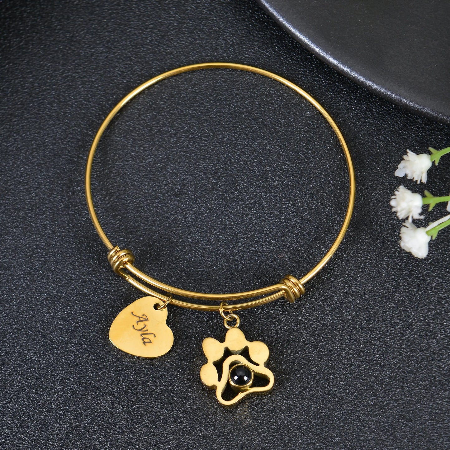 Projection Photo Bracelet With Birthstone Circle Pendant
