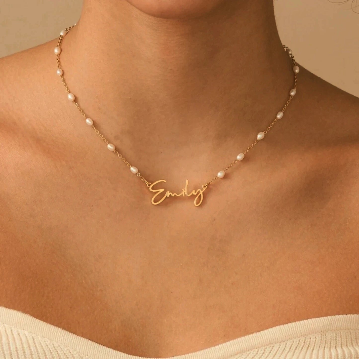 Customized Name Pearl Beaded Necklace
