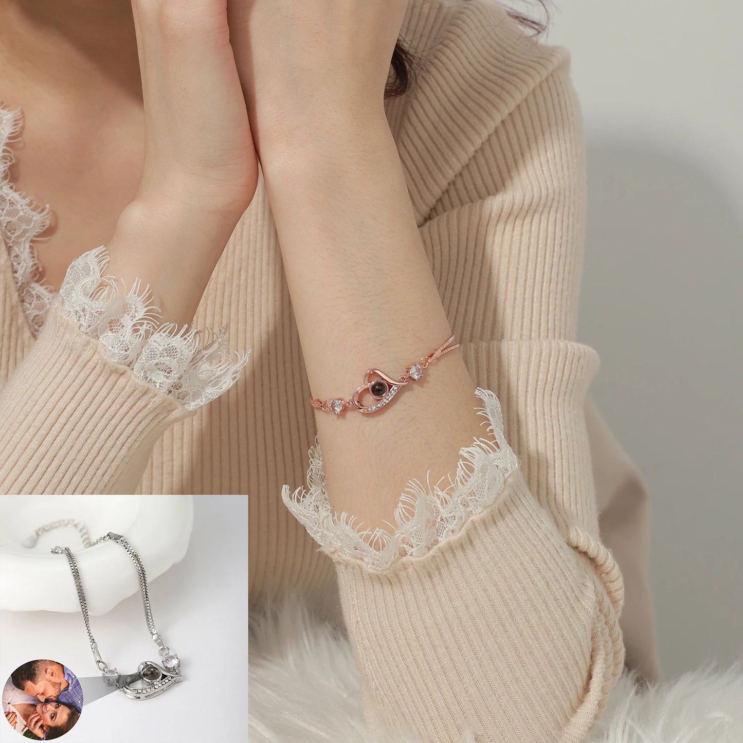 Custom Photo Projection Bracelet 925 Silver Picture Inside