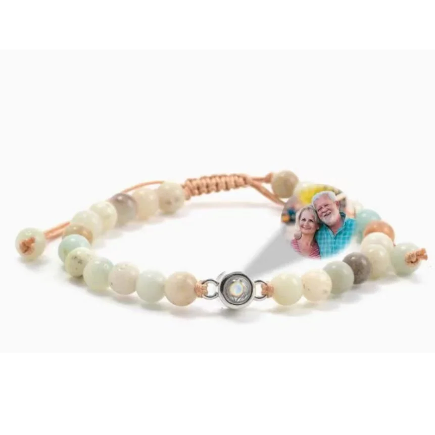 Custom Projection Photo Bracelet 6mm Natural Stone Circle Pendant