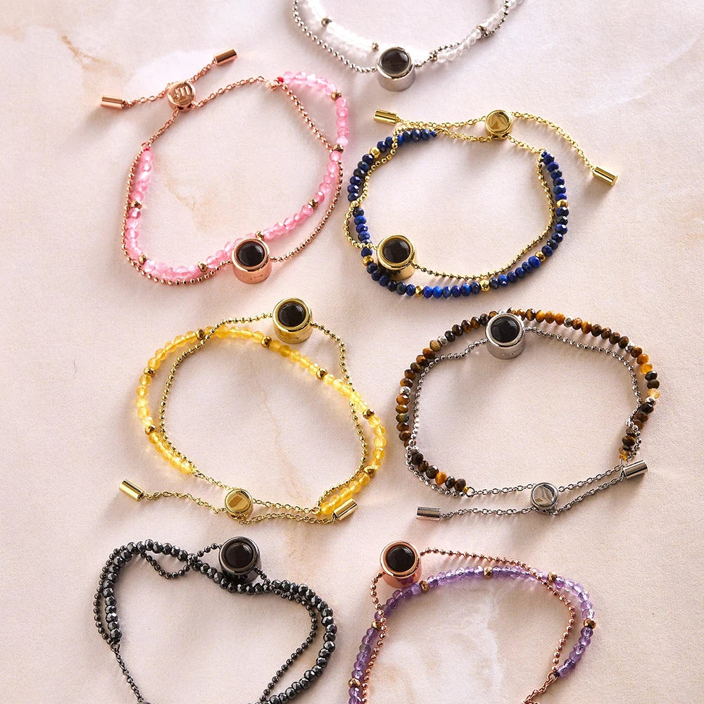 Personalized Photo Projection Bracelet Colorful Natural Crystal Stone Beads