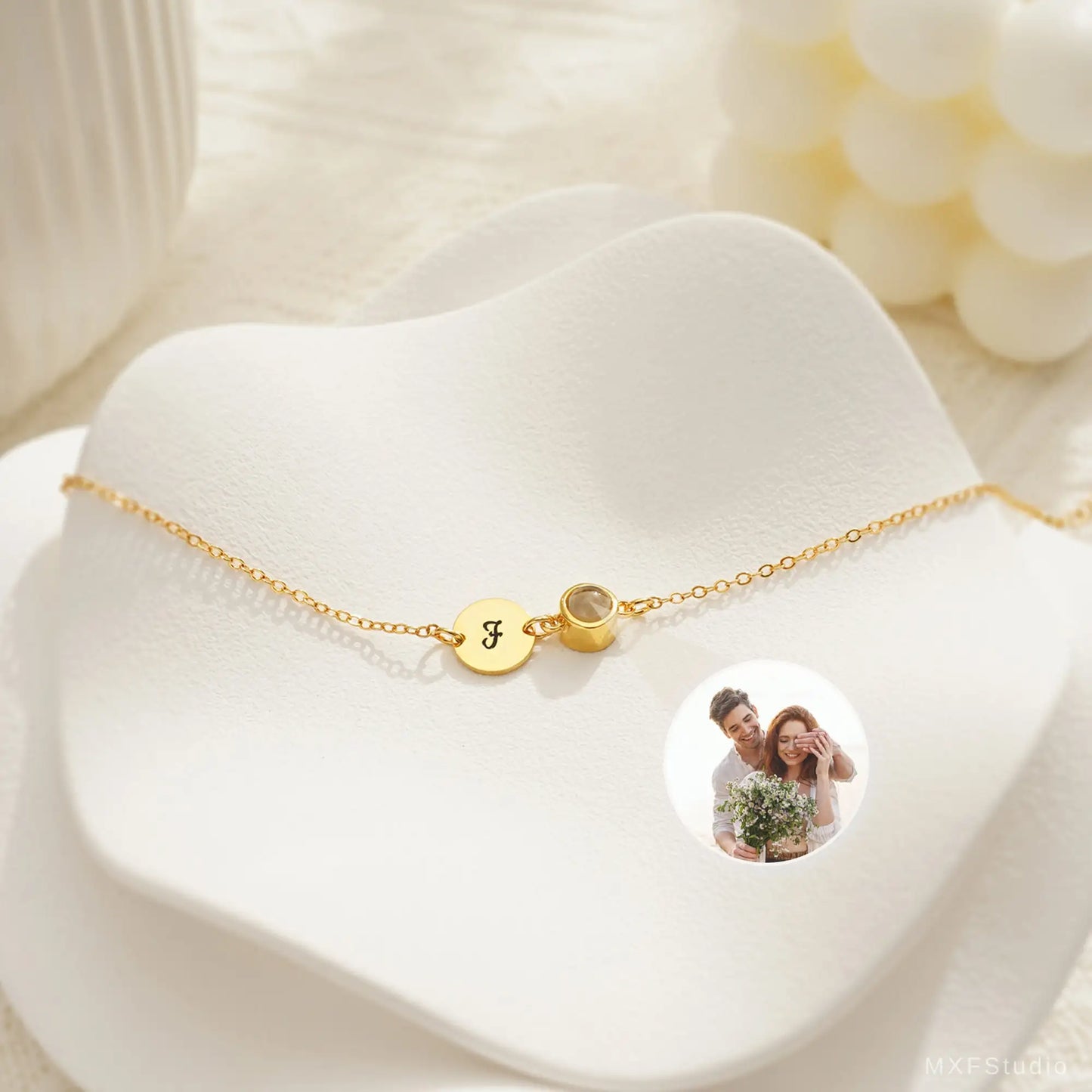 Projection Photo Bracelet With Birthstone Circle Pendant