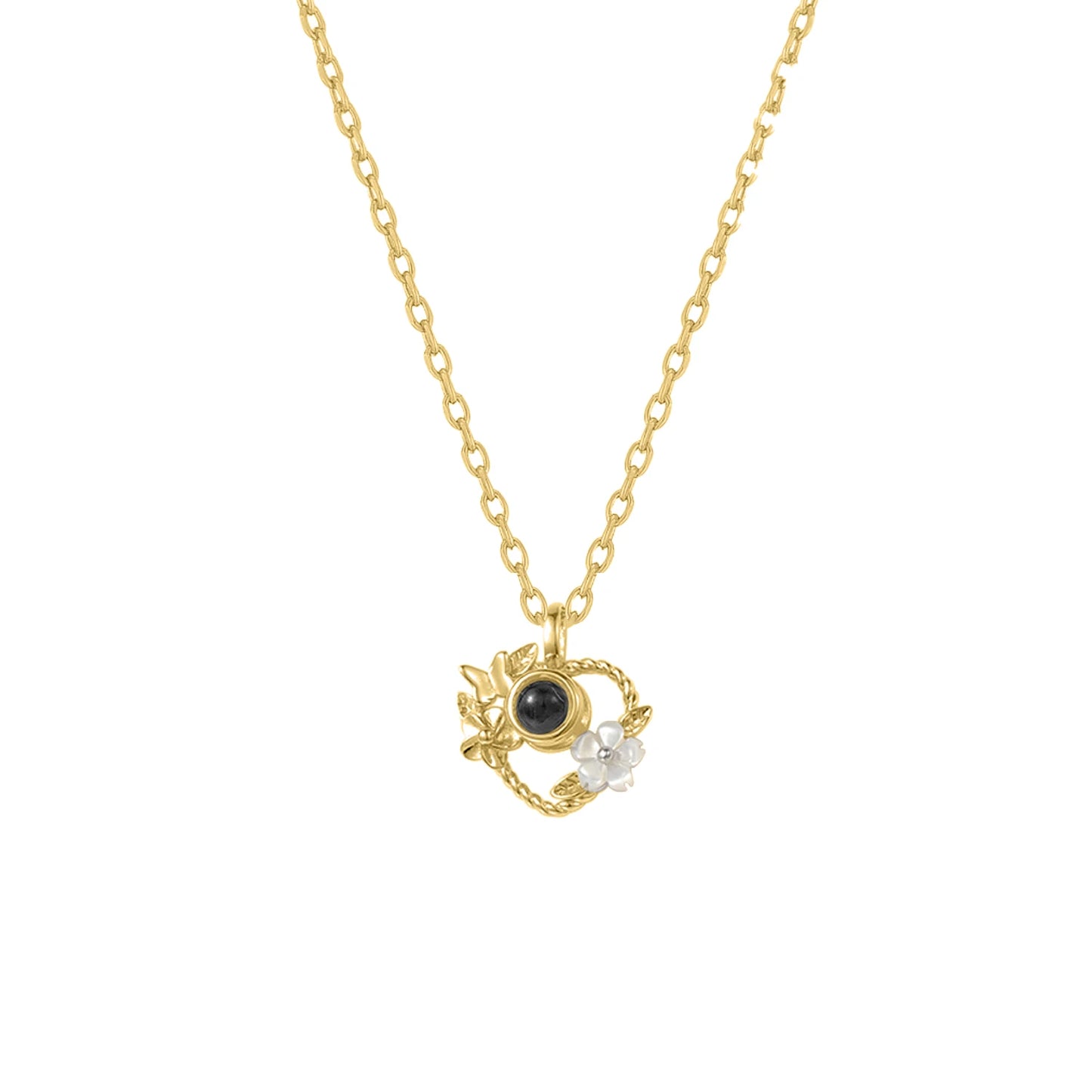 925 Silver Heart Projection Necklace Custom Photo Flower Pendant for Women