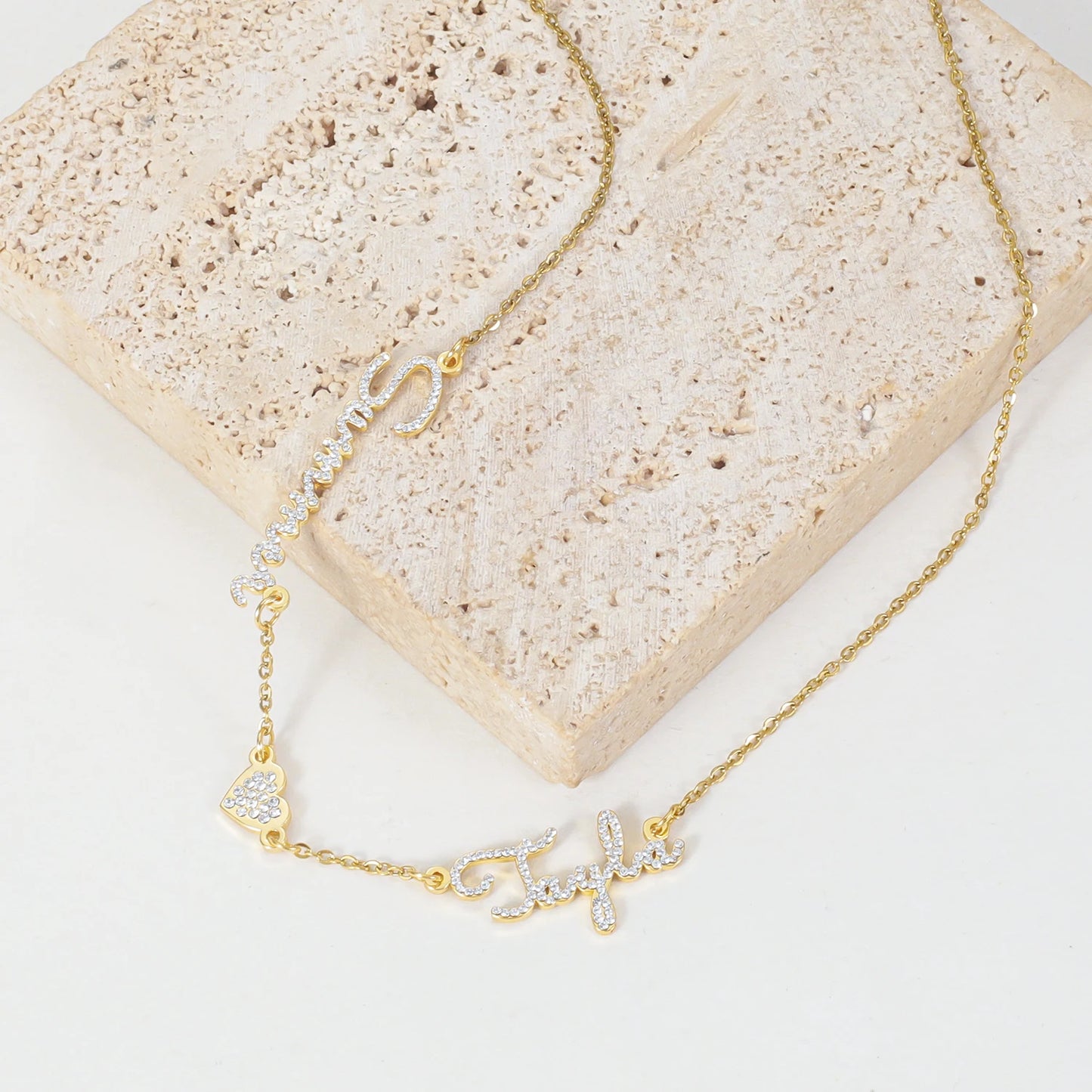Custom Names Necklace Personalized CZ Stone Gold Stainless Steel