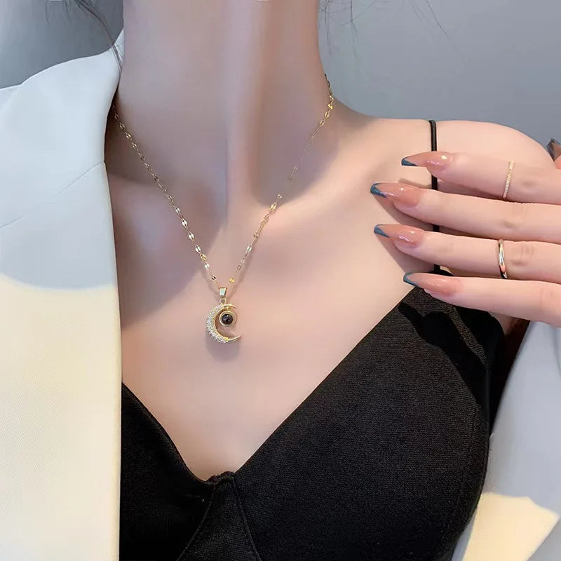 Custom Projection Photo Necklace Trendy Star Moon