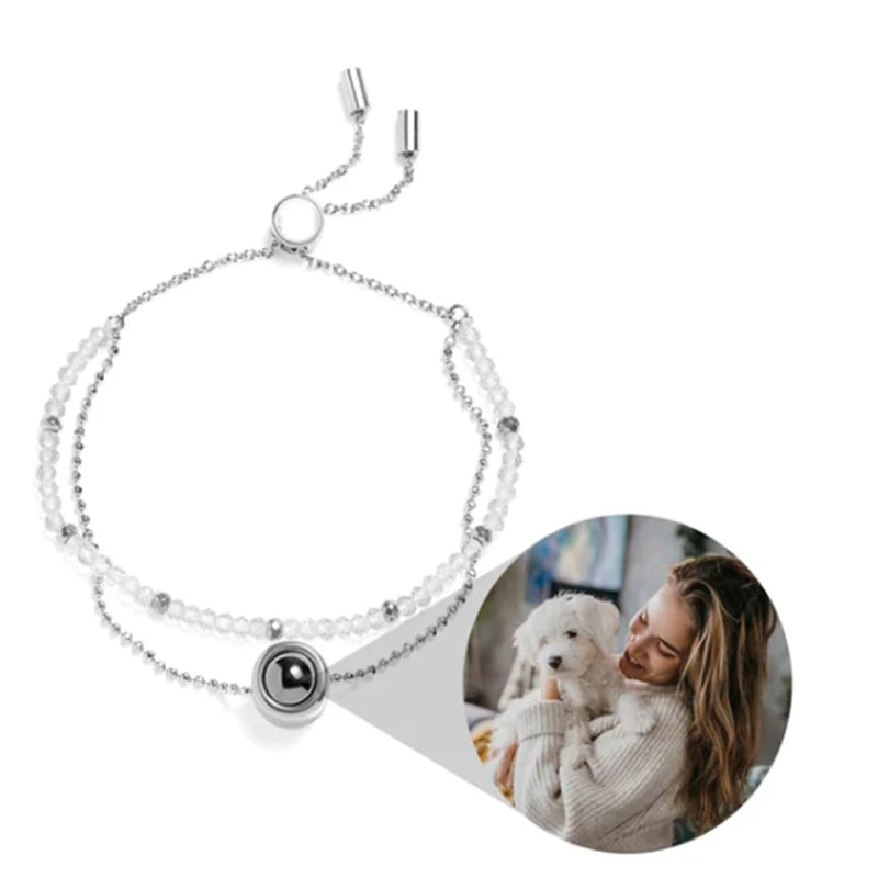 Personalized Photo Projection Bracelet Colorful Natural Crystal Stone Beads