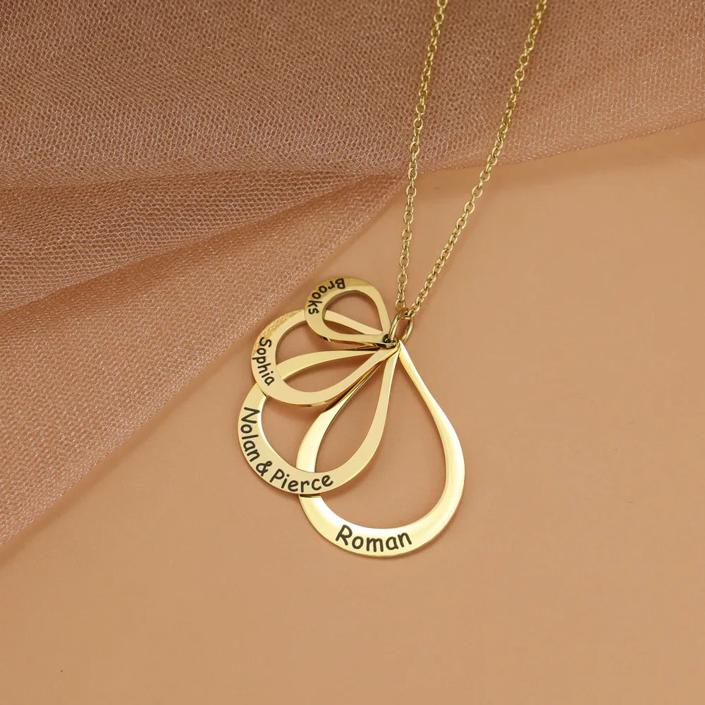 Water Drop Pendant Personalized Engrave 4 Names