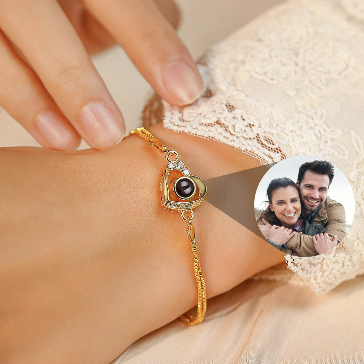 18K Gold Personalized Projection Bracelet Custom Photo Love Bracelet for Women