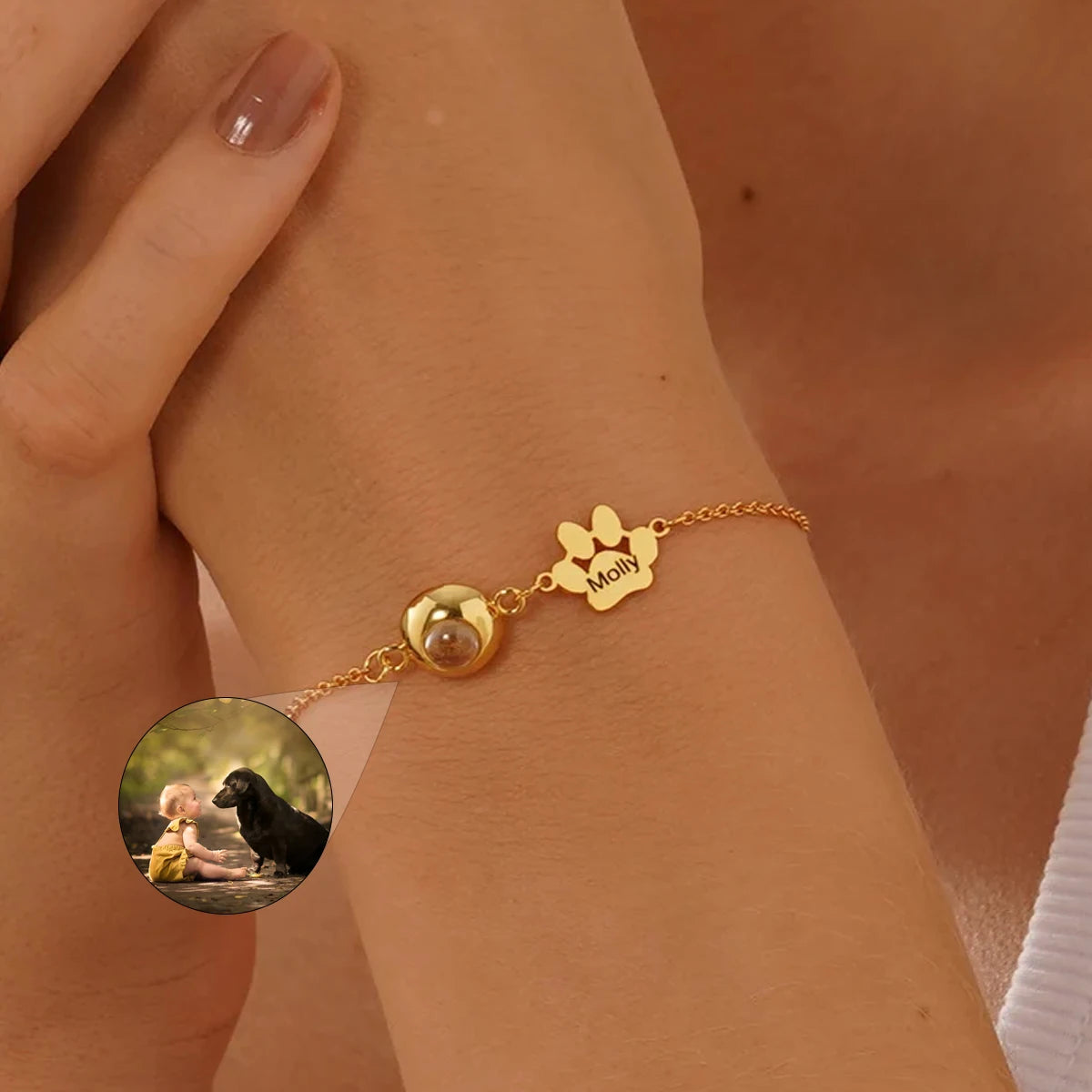 Custom Pet Name Bracelet with Photo Projection