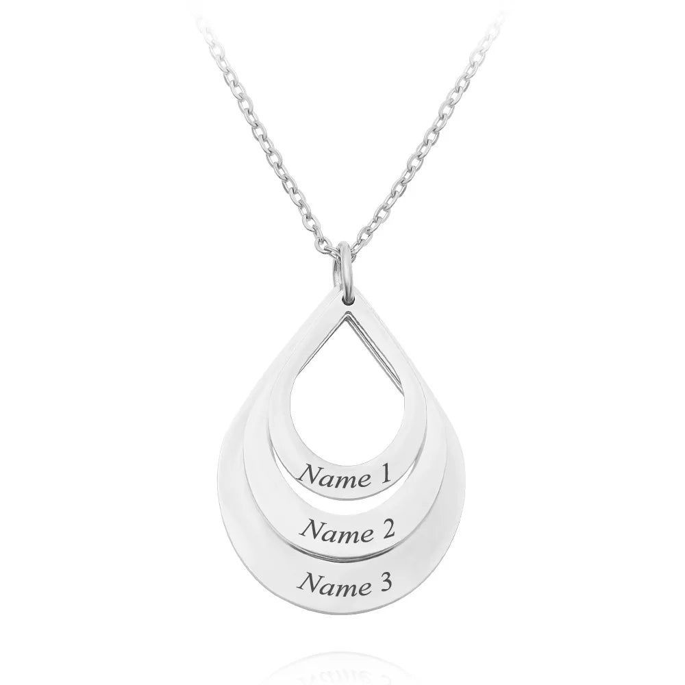 Water Drop Pendant Personalized Engrave 4 Names