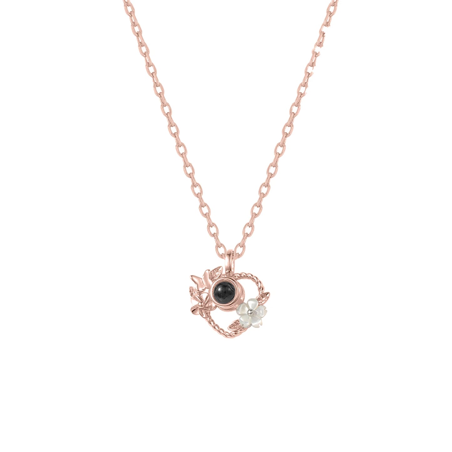 925 Silver Heart Projection Necklace Custom Photo Flower Pendant for Women