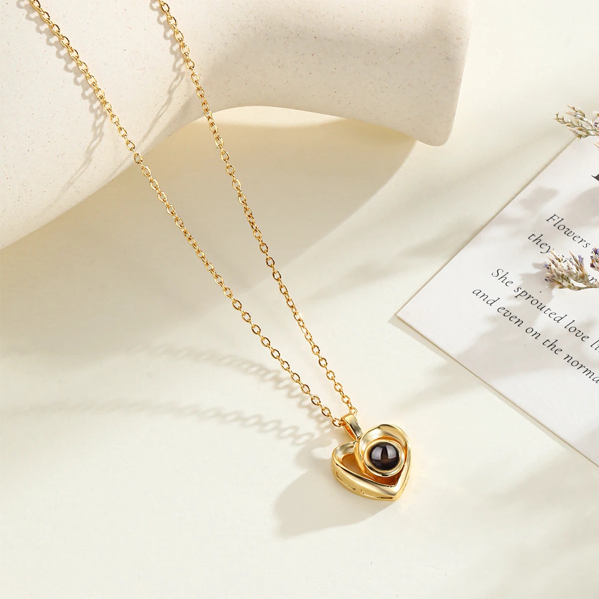 Personalized Projection Photo Necklace Custom Picture Sunflower Pendant