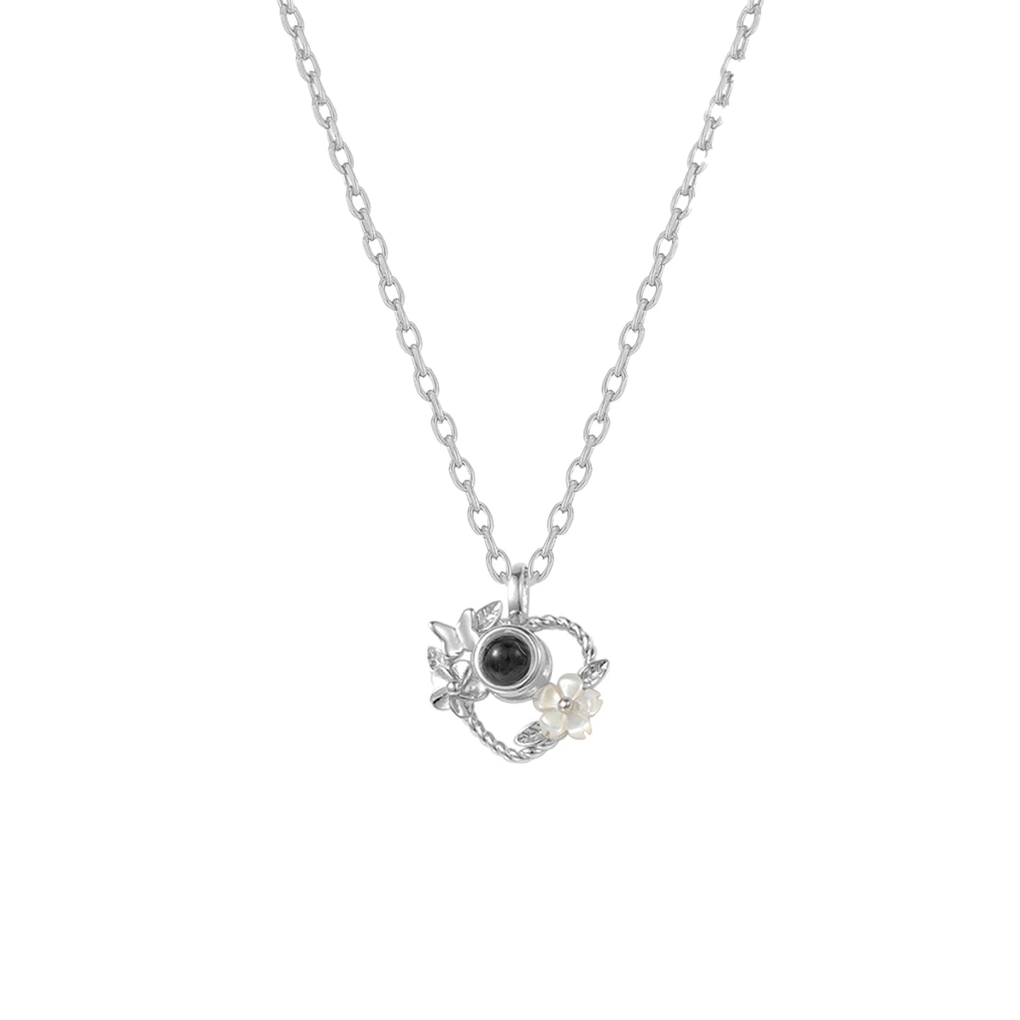 925 Silver Heart Projection Necklace Custom Photo Flower Pendant for Women