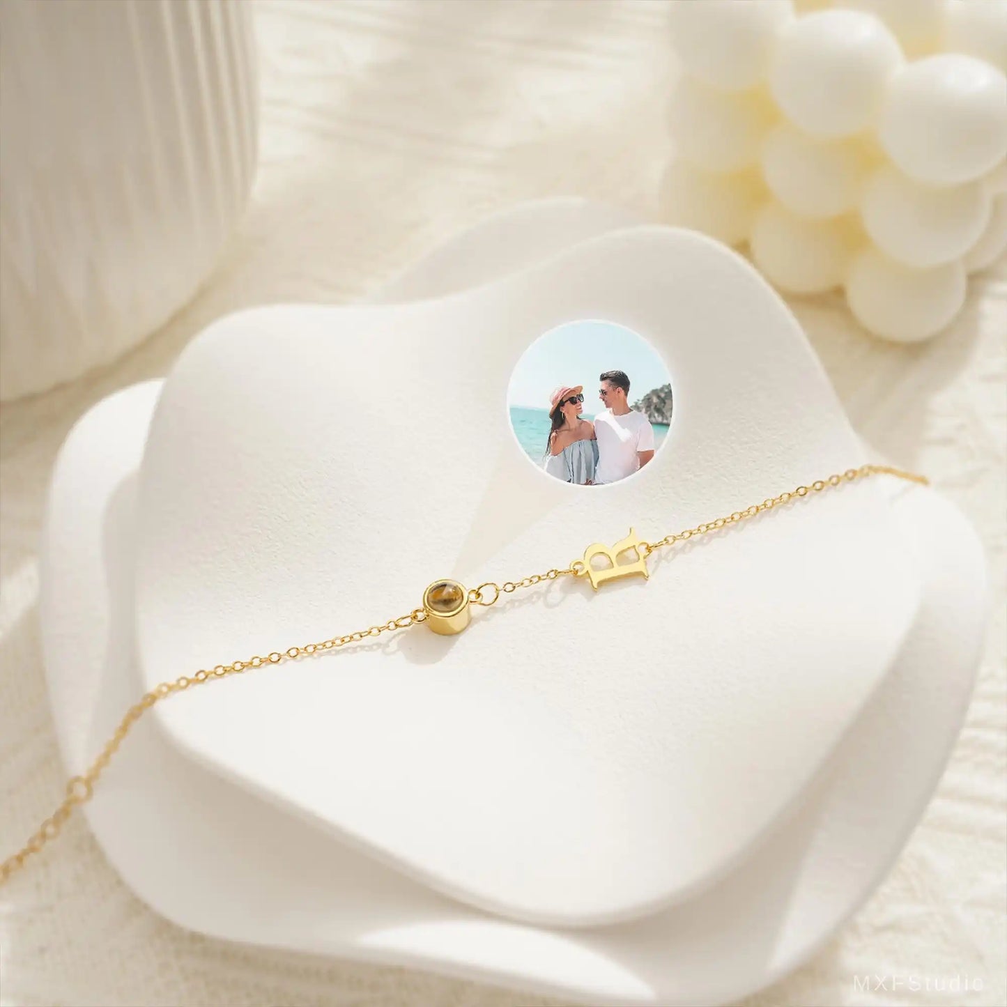 Projection Photo Bracelet With Birthstone Circle Pendant
