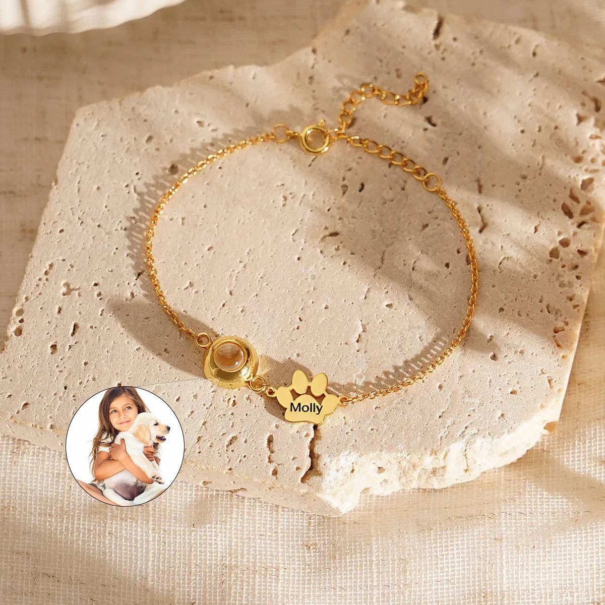 Custom Pet Name Bracelet with Photo Projection