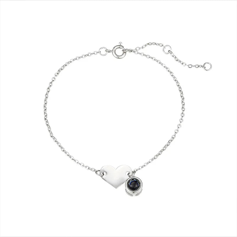 Custom Photo Projection Bracelet Stainless Steel Heart Zircon Jewelry