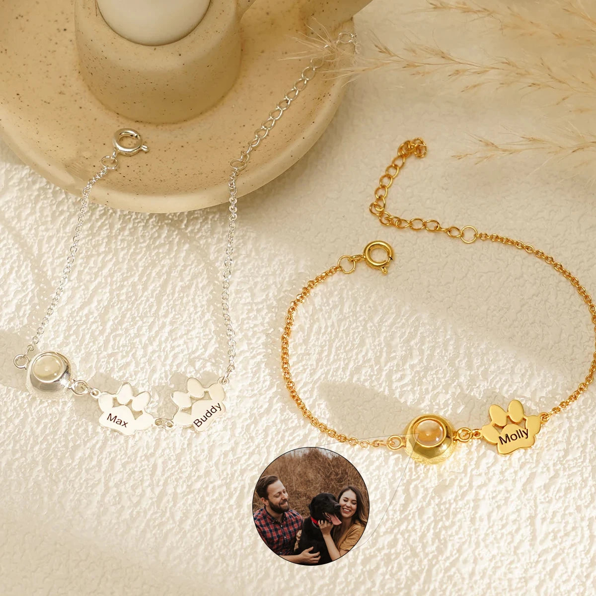 Custom Pet Name Bracelet with Photo Projection