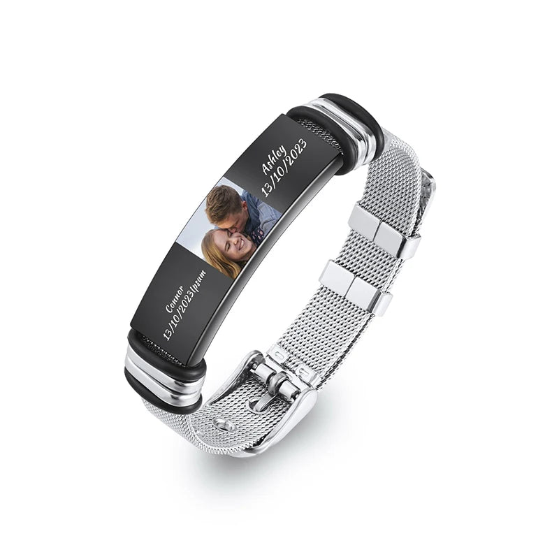 Custom Photo Text Bracelet Personalized Stainless Steel