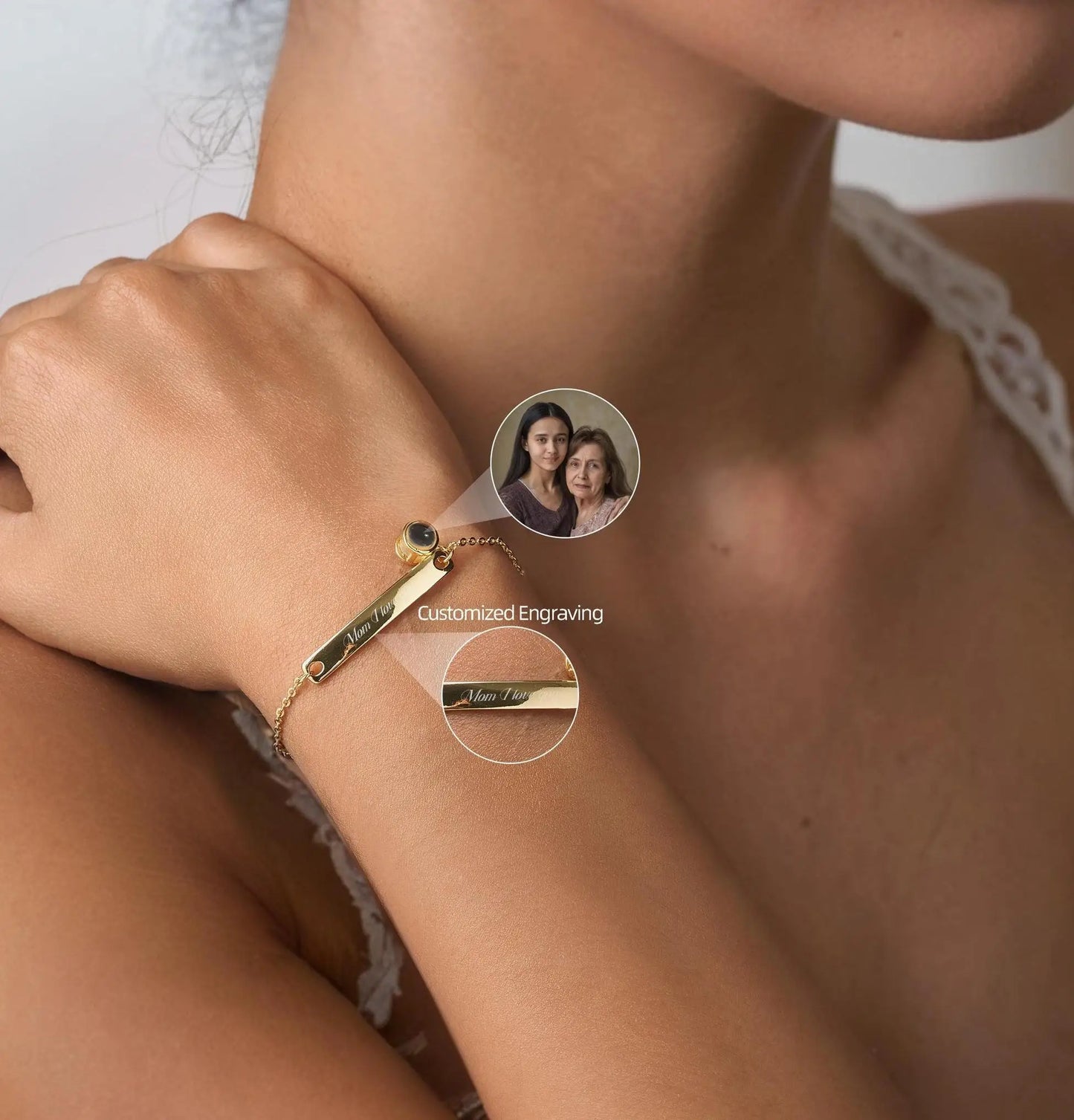 Projection Photo Bracelet With Birthstone Circle Pendant