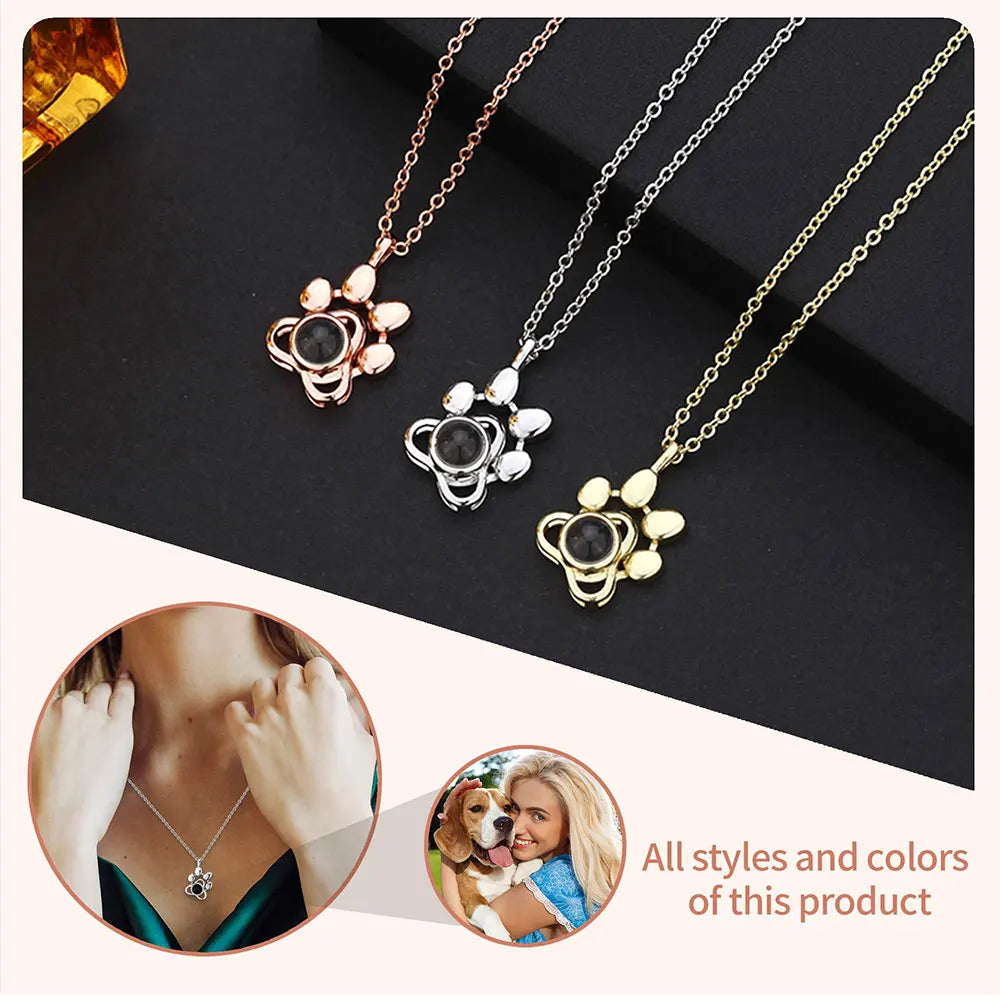 Custom Pet Paw Photo Projection Necklace