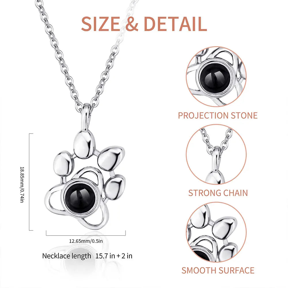 Custom Pet Paw Photo Projection Necklace