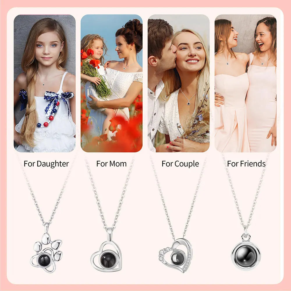 Custom Pet Paw Photo Projection Necklace