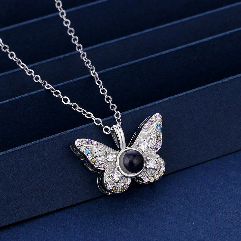 Colorful Butterfly Projection Pendant with Diamonds & Photo.