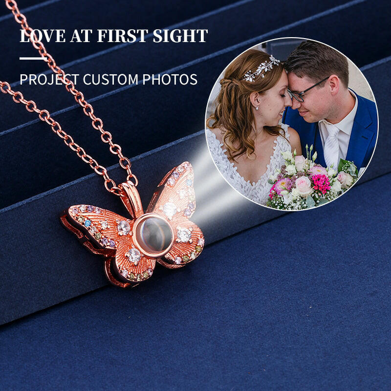 Colorful Butterfly Projection Pendant with Diamonds & Photo.