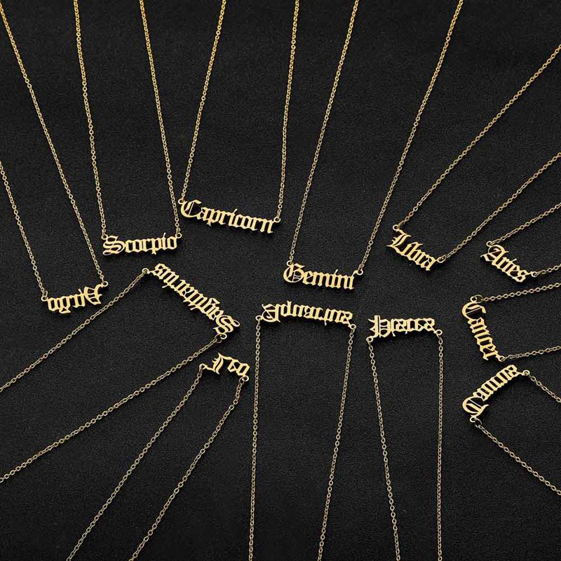 Zodiac Letter Pendant Necklace – Stainless Steel Chain with Symbolic Charm